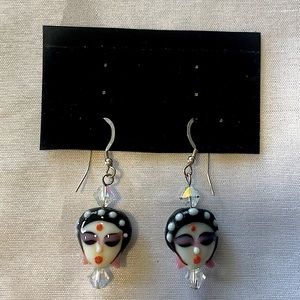 Female Face Sterling Silver Drop Dangling Earrings Handmade